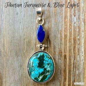 Tibetan Turquoise and Blue Lapis Silver Pendant